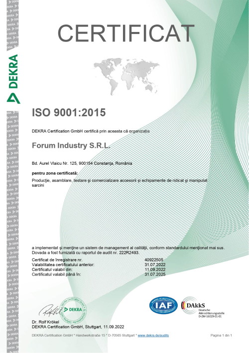 Certificat ISO 9001 romanian